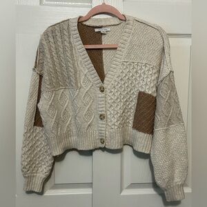 American Eagle Outfitters Cream and Brown Knit Cardigan